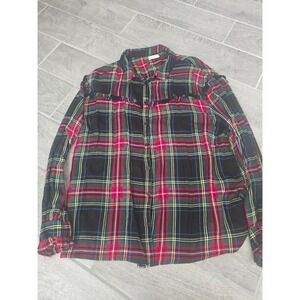 Harper‎ Heritage Plaid Ruffle Button Down Shirt Women's XL Long Sleeve Viscose